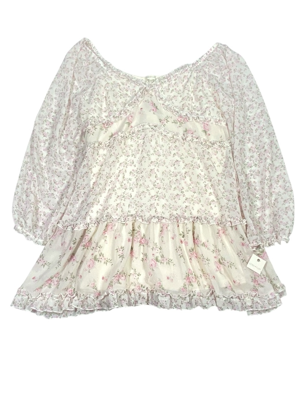 Ultra Flirt Mini Milkmaid Dress Women's XXL Pink Floral Ruffle Cottagecore NWT